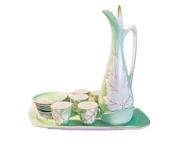 jogo de licoreira vintage porcelana schmidt verde menta anos 60