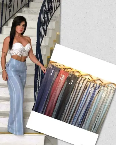 Calça feminina de  linho.