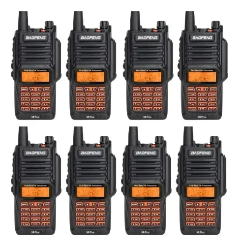 Kit 8 Rádios Baofeng UV-9R Plus À Prova D'água Walkie Talkie Longo Alcance