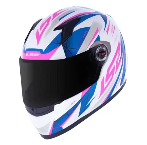 Capacete Ls2 Classic Evo Draze Branco Azul Rosa Brilho