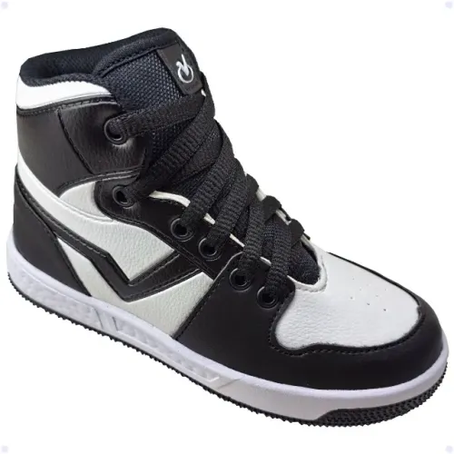 Tênis Infantil Masculino Preto e Branco Cano Alto Skate VV3802PB
