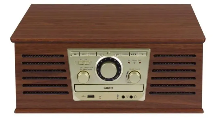 Toca Discos Raveo Sonata BT Vintage Vitrola USB CD MADEIRA 
