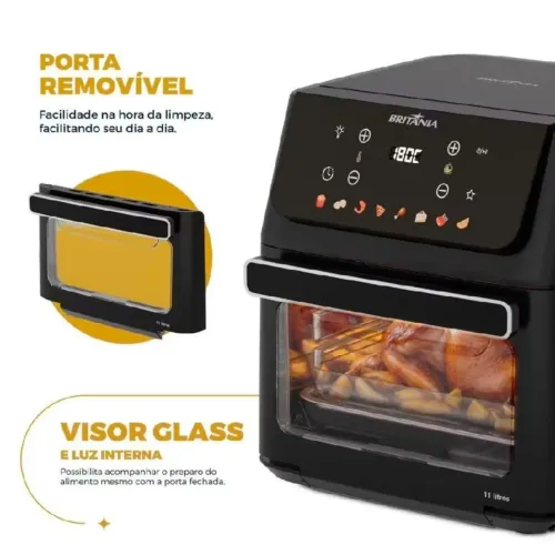 Usada 1x. Forno airfryer Britânia 11L e 8 funções. Em perfeito estado.
