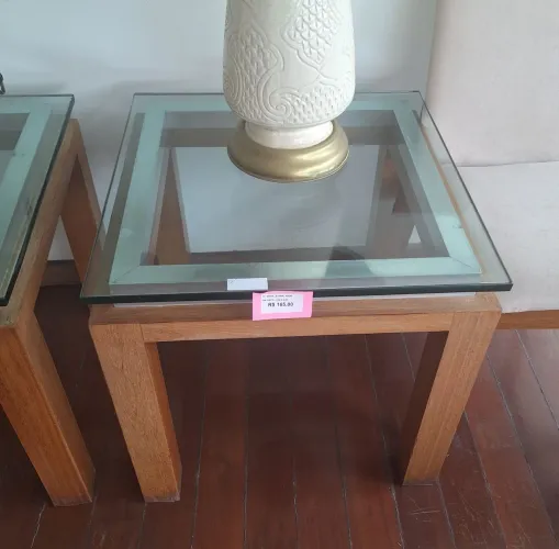 2 Mesas laterais para sala madeira, vidro