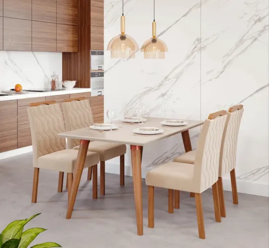 Vendo: Conjunto Sala de Jantar com Mesa 130cm e 4 Cadeiras Paola Marrom/Madeira/Off