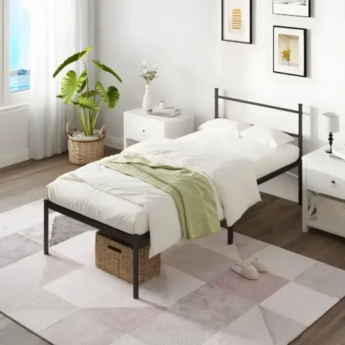 Cama De Ferro Solteiro Cabeceira E Espago, Resistente Preto
