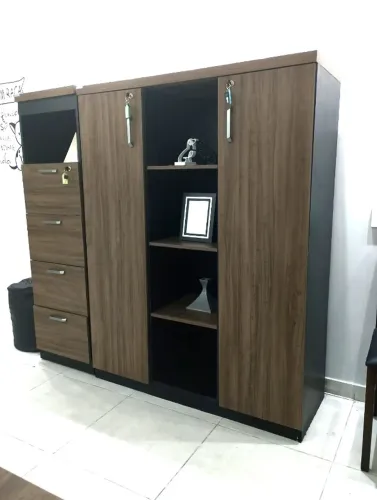Kit Executivo de Organização: Armário Credenza + Ficheiro Vertical com Nicho