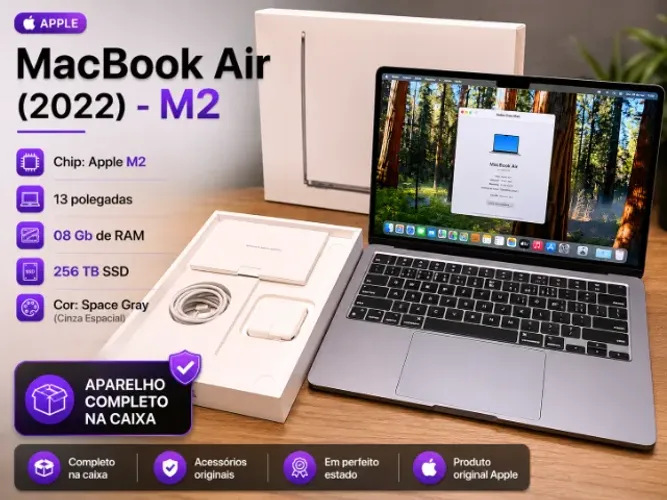 Macbook Air M2 13" 08GB 256 Ssd - Completo na caixa - Em ate 18x Especificações: