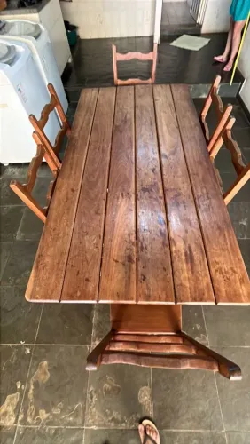 Mesa Rústica Gourmet em Madeira de Lei Legítima + 6 Cadeiras Maciças