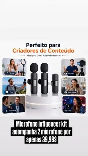 Microfone influencer kit acompanha 2 microfone