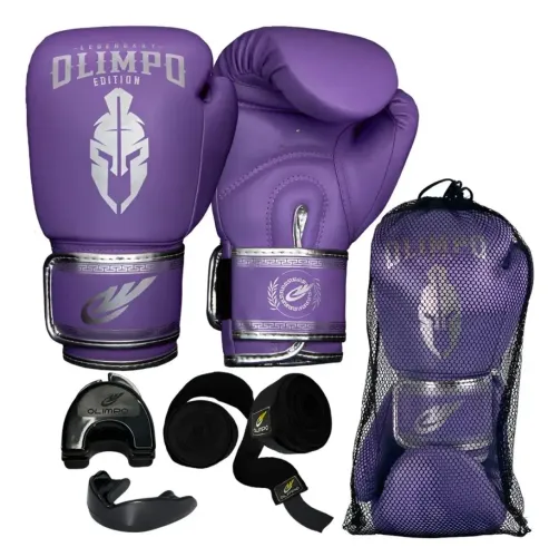 Luva De Muay Thai + Bandagem + Bucal + Case Kickboxing Cor Preto Tamanho 16oz