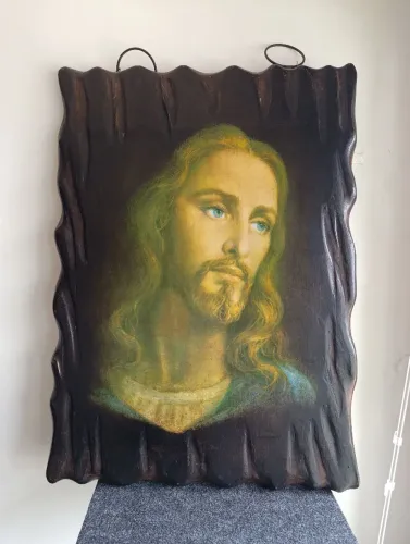 Quadro antigo grande e suntuoso da Sagrada Face de Jesus Cristo 