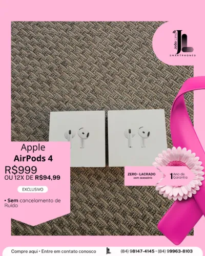 APPLE AIRPODS 4, SEM O CANCELAMENTO DE RUÍDO, LACRADO, EXCLUSIVO!