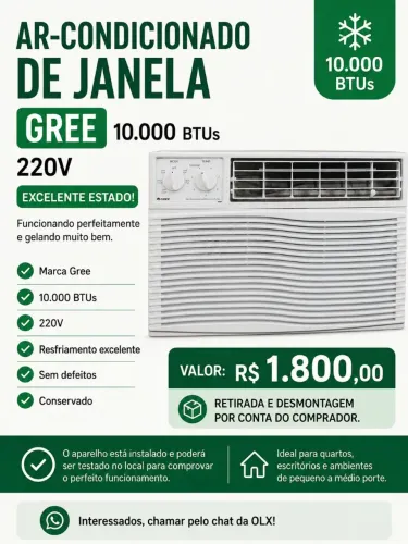 Ar-Condicionado de Janela Gree 10.000 BTUs - 220V - Excelente Estado