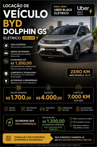 Locação para Aplicativos Uber 99 e Indrive - Veiculos Eletricos Zero km Dolphin GS