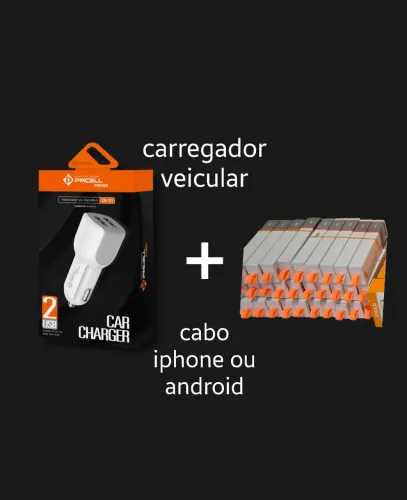Kit carregador veicular 2 usb + cabo 66w iphone ou android