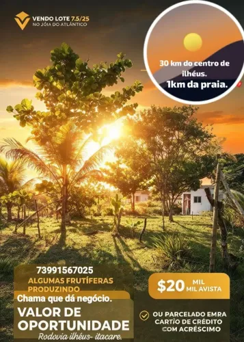 LOTE GRANDE PELA METADE DO PREÇO há 1km da praia JÓIA DO ATLÂNTICO rodovia ilhéus itacare.