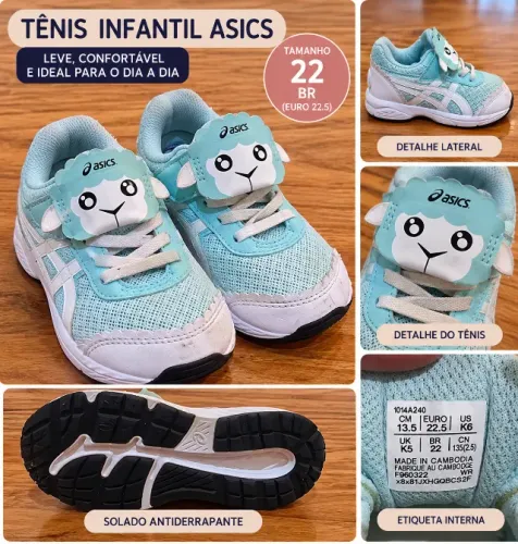 Tênis ASICS Infantil Verde Água com Ovelhinha - Nº 22 - Velcro