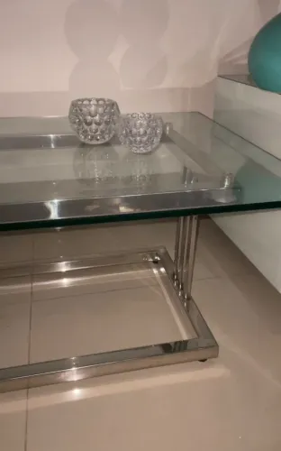 Mesa de centro aço inox tampo vidro