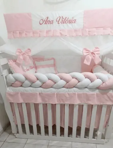 Kit Berço Enxoval Trança Personalizado com Nome do Bebê