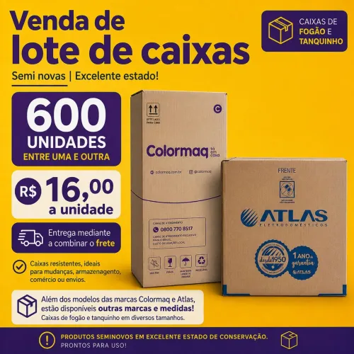 Lote com 600 caixas de papelão semi novas - Fogão e tanquinho