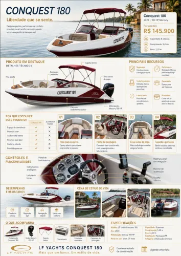 Vende-se Lancha de fibra 18 pés, modelo CONQUEST 180 ano 2023