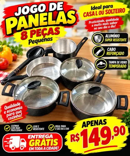 Jogo de panelas pequenas 8 peças para casal ou solteiro entrega grátis