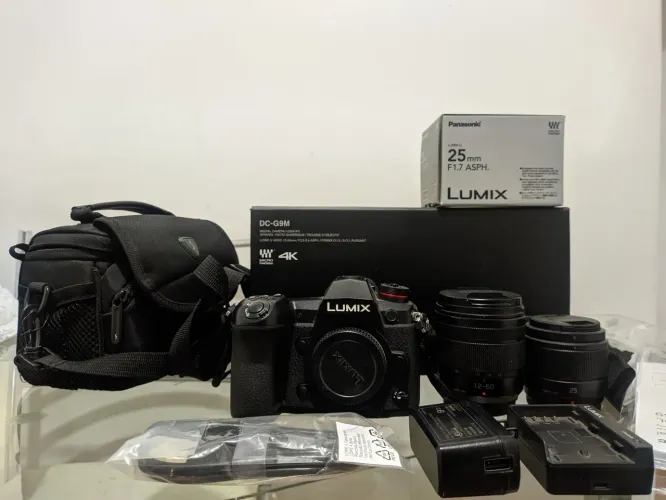 Câmera LUMIX G9 (com LENTE Lumix 12-60mm e LENTE Lumix 25mm f1.7) - COMPLETA COM POUCO USO