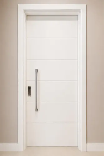 Porta Pivotante Branca Laqueada com Puxador Inox + Sem Fechadura