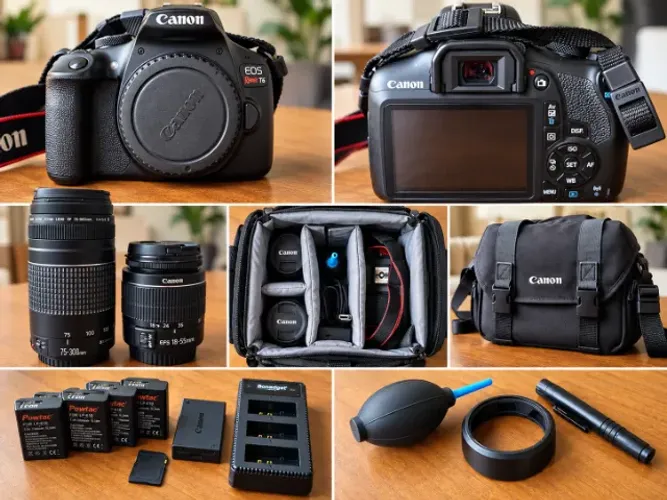 Canon EOS Rebel T6 + 2 lentes + bolsa + baterias e acessórios