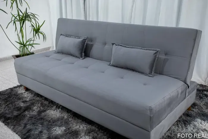 Sofá Cama Arpoador Veludo Cinza Frete Grátis - Até 12x