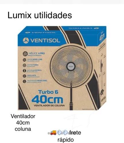 Ventilador de Coluna 127v 40cm Ventisol Turbo 6 hélice