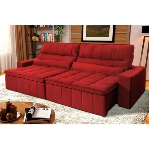Sofá Retrátil Reclinável Supremo Suede Velut Na Cor Vermelha