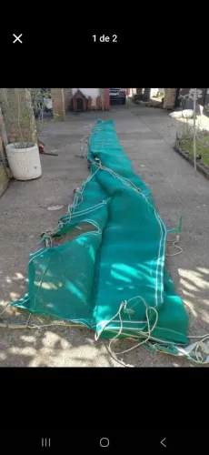 Lona para piscina permeável<br>com fivela de inox e gancho<br>galvanizado 8X4