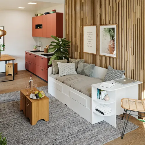 Cama Sofá Multifuncional com Mesa Lateral Helena MDF - ENTREGA HOJE !!! 