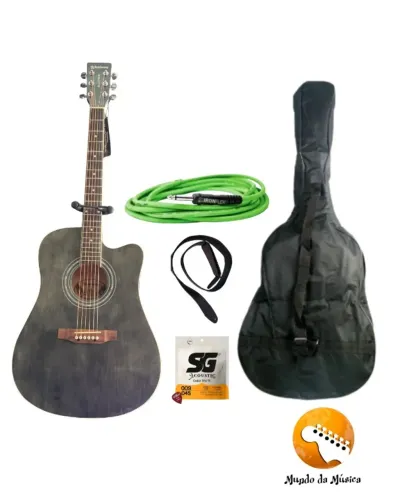 KIT-VIOLÃO ELÉTRICO + CAPA/BAG + CABO MAC + ENCORDOAMENTO + CORREIA 