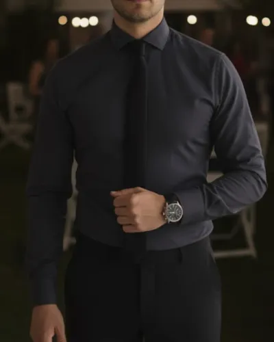  Camisa Manga Longa Raphy Custom Slim Premium 100% Algodão Cor Cinza Chumbo NOVO
