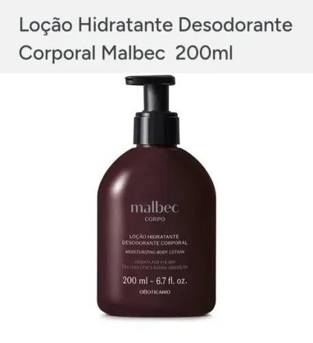 Hidratante Corporal Malbec 200 ml, o boticário 