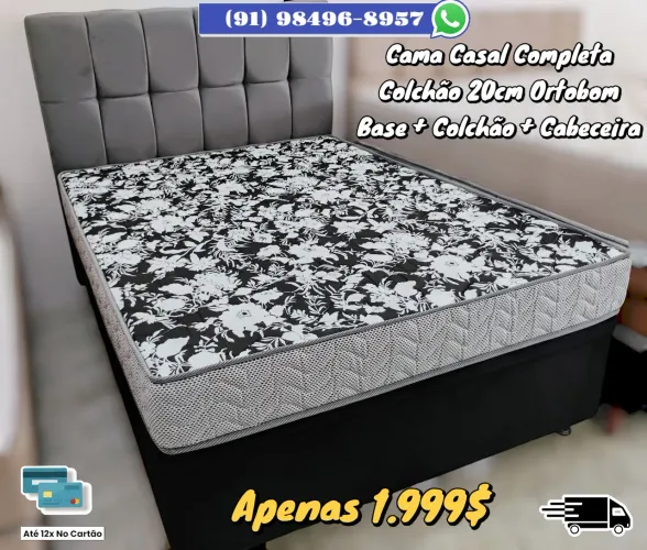 CAMA DE CASAL COMPLETA, COLCHÃO ORTOBOM 