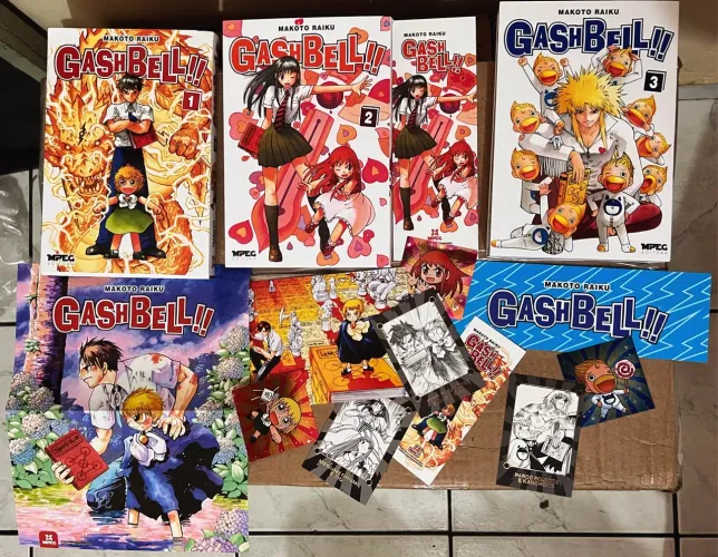 Gash Bell 1 a 3 com brindes: mini pôster, cards, marca páginas etc. 