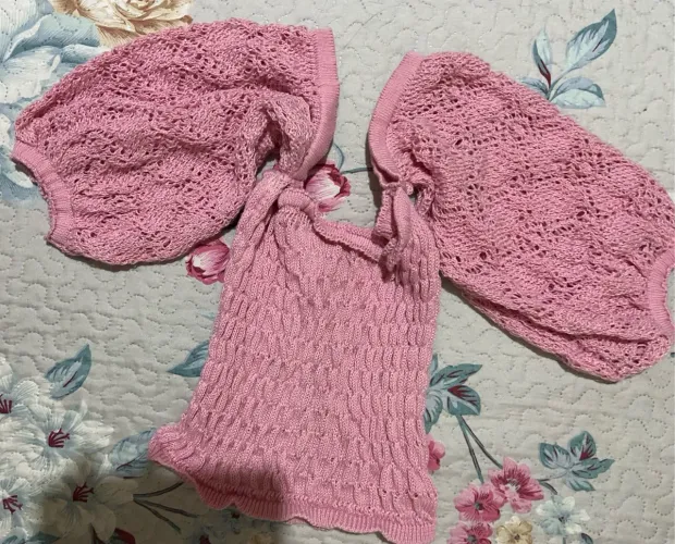 Blusa de crochê rosa - Mundo Lolita - tamanho M