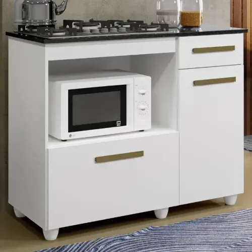 Balcão p/ Cooktop 4Bcs Violeta Kaiki Branco - Entrega Rápida!