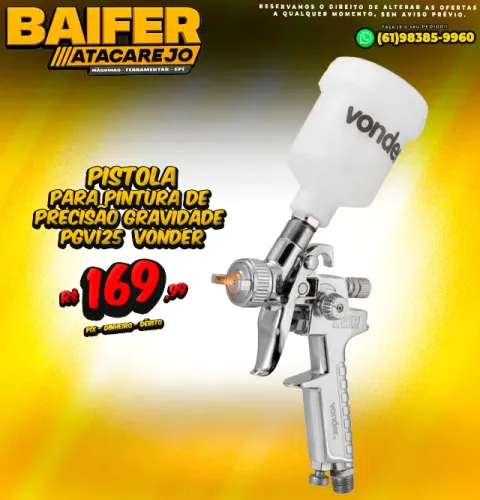 Pistola Para Pintura de Precisão Gravidade PGV125 Vonder
