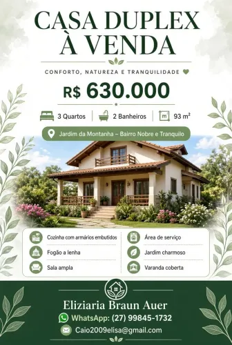 Vendo casa duplex em Santa Teresa,Es, Localizado Jardim Da Montanha