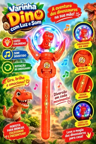 ? VARINHA DINO COM LUZ, SOM E MOVIMENTO GIRATÓRIO! ?