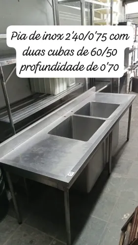 Pia tanque de inox 304 2.40x70 c/ 2 cubas fundas