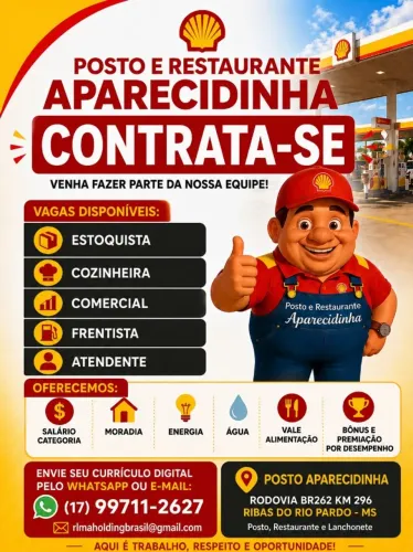 * Estoquista * Cozinheira * Comercial * Frentista * Atendente