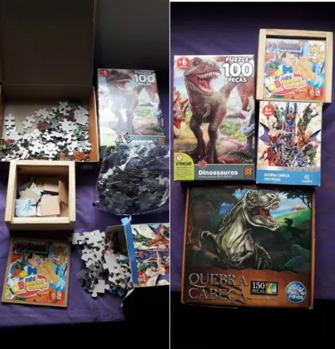 jogos e brinquedos quebra cabeças completos lote com tudo que aparece nas fotos