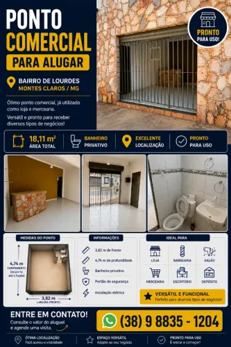 Ponto Comercial para Alugar - 18,11 m² | Bairro de Lourdes | Montes Claros/MG