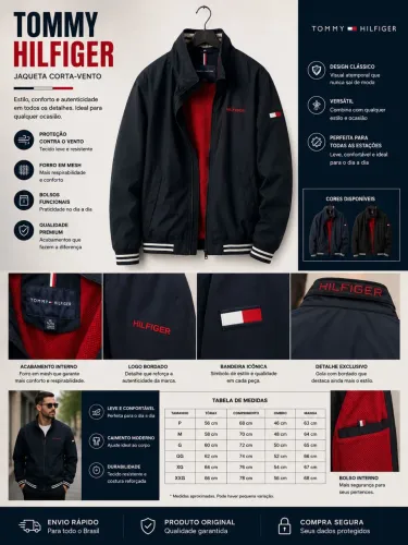 Jaqueta Tommy Hilfiger Corta-Vento Original - Tamanho XL (XG)